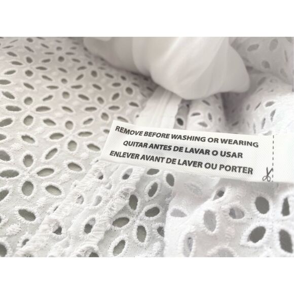 J. Crew White Cotton Eyelet Back V Neck Puff Sleeve Sz 8 - Picture 9 of 12